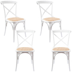 Aster Crossback Dining Chair Set of 4 Solid Birch Timber Wood Ratan Seat - White