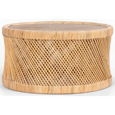 Freesia 80cm Round Coffee Table Mango Wood Top Rattan Frame - Natural