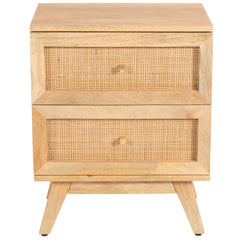 Olearia Bedside Table 2 Drawer Storage Cabinet Solid Mango Wood Rattan Natural