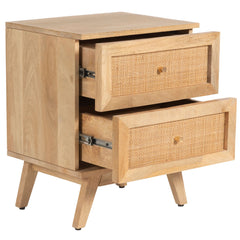 Olearia Bedside Table 2 Drawer Storage Cabinet Solid Mango Wood Rattan Natural