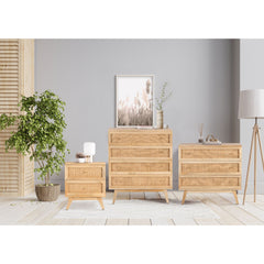 Olearia Storage Cabinet Buffet Chest of 3 Drawer Mango Wood Rattan Natural