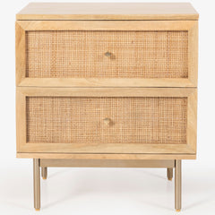 Martina Bedside Table 2 Drawer Storage Cabinet Solid Mango Wood Rattan