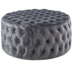 Cosmos Tufted Velvet Fabric Round Ottoman Footstools - Grey