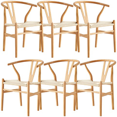 Anemone Set of 6 Wishbone Dining Chair Beech Timber Replica Hans Wenger Natural