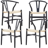 Anemone Set of 4 Wishbone Dining Chair Beech Timber Replica Hans Wenger - Black