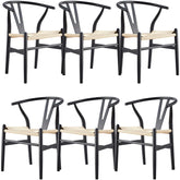 Anemone Set of 6 Wishbone Dining Chair Beech Timber Replica Hans Wenger - Black
