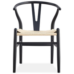 Anemone Set of 6 Wishbone Dining Chair Beech Timber Replica Hans Wenger - Black