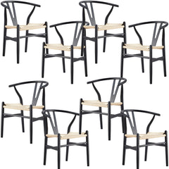 Anemone Set of 8 Wishbone Dining Chair Beech Timber Replica Hans Wenger - Black