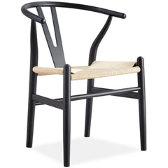 Anemone Set of 8 Wishbone Dining Chair Beech Timber Replica Hans Wenger - Black