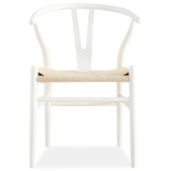 Anemone Set of 2 Wishbone Dining Chair Beech Timber Replica Hans Wenger - White