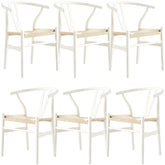Anemone Set of 6 Wishbone Dining Chair Beech Timber Replica Hans Wenger - White