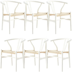 Anemone Set of 6 Wishbone Dining Chair Beech Timber Replica Hans Wenger - White