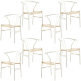 Anemone Set of 8 Wishbone Dining Chair Beech Timber Replica Hans Wenger - White