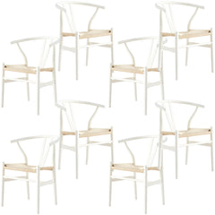 Anemone Set of 8 Wishbone Dining Chair Beech Timber Replica Hans Wenger - White
