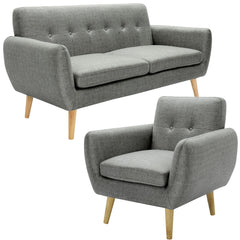 Dane 3 + 1 Seater Fabric Upholstered Sofa Armchair Lounge Couch - Mid Grey.