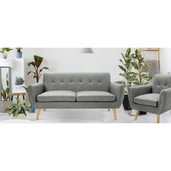 Dane 3 + 1 Seater Fabric Upholstered Sofa Armchair Lounge Couch - Mid Grey.