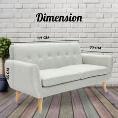 Dane 3 Seater Fabric Upholstered Sofa Lounge Couch - Light Grey.