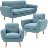 Dane 3 + 1 + 1 Seater Fabric Upholstered Sofa Armchair Lounge Couch - Blue.