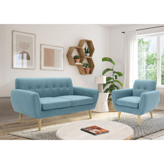 Dane 3 + 1 + 1 Seater Fabric Upholstered Sofa Armchair Lounge Couch - Blue.