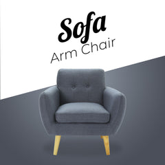 Dane Single Seater Fabric Upholstered Sofa Armchair Lounge Couch - Dark Grey.