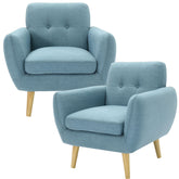 Dane Single Seater Fabric Upholstered Sofa Armchair Set of 2 - Blue.