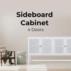 Jasmine Sideboard Buffet Table 160cm 4 Door Mindi Wood Rattan - White