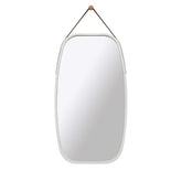 White Bathroom Wall Mount Hanging Bamboo Frame Mirror Adjustable Strap Wall Mirror Home Decor