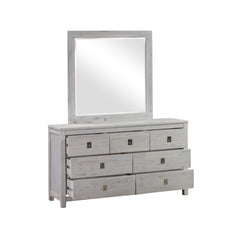 5 Pieces Bedroom Suite with Solid Acacia Wood Veneered Construction in King Size White Ash Colour Bed, Bedside Table , Tallboy & Dresser