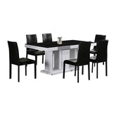 7 Pieces Dining Suite Dining Table & 6X Black Chairs in Rectangular Shape High Glossy MDF Wooden Base Combination of Black & White Colour