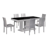 7 Pieces Dining Suite Dining Table & 6X White Chairs in Rectangular Shape High Glossy MDF Wooden Base Combination of Black & White Colour