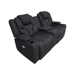 Electric Recliner Stylish Rhino Fabric Black Couch 2 Seater Lounge with LED Features.