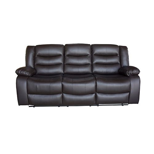 3 Seater Recliner Sofa In Faux Leather Lounge Couch in Brown.