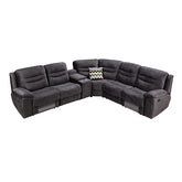 5 Seater Corner Couch Velvet Grey Fabric Recliner Sofa Lounge Set with Quilted Back Cushions.