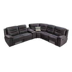 5 Seater Corner Couch Velvet Grey Fabric Recliner Sofa Lounge Set with Quilted Back Cushions.