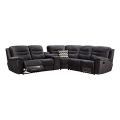 5 Seater Corner Couch Velvet Grey Fabric Recliner Sofa Lounge Set with Quilted Back Cushions.