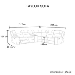 5 Seater Corner Couch Velvet Grey Fabric Recliner Sofa Lounge Set with Quilted Back Cushions.