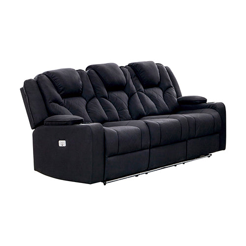 3+2+1 Seater Electric Recliner Stylish Rhino Fabric Black Lounge Armchair with LED Features.