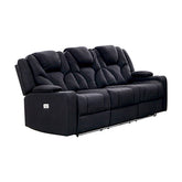 3+2+1 Seater Electric Recliner Stylish Rhino Fabric Black Lounge Armchair with LED Features.
