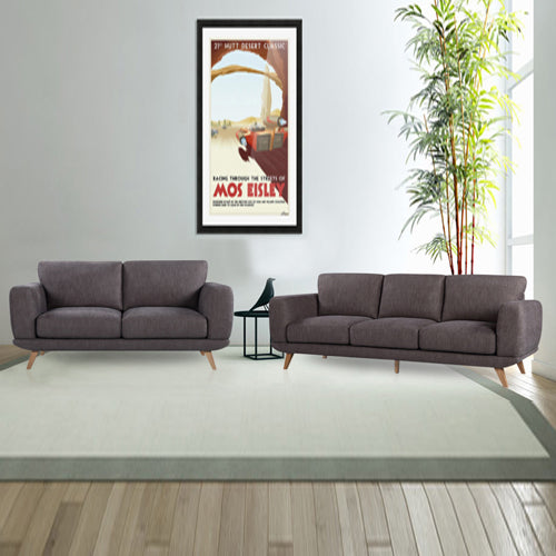 3+2 Seater Sofa Brown Fabric Lounge Set for Living Room Couch with Solid Wooden Frame.