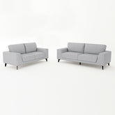 3+2 Seater Sofa Light Grey Fabric Lounge Set for Living Room Couch with Solid Wooden Frame Black Legs.