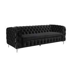 3+2+1 Seater Sofa Classic Button Tufted Lounge in Black Velvet Fabric with Metal Legs.