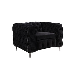 3+2+1 Seater Sofa Classic Button Tufted Lounge in Black Velvet Fabric with Metal Legs.