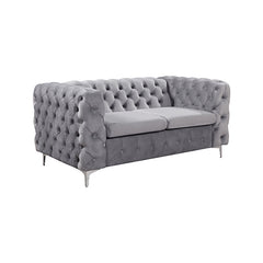 3+2+1 Seater Sofa Classic Button Tufted Lounge in Grey Velvet Fabric with Metal Legs.