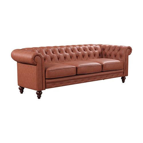 3+2 Seater Brown Sofa Lounge Chesterfireld Style Button Tufted in Faux Leather.