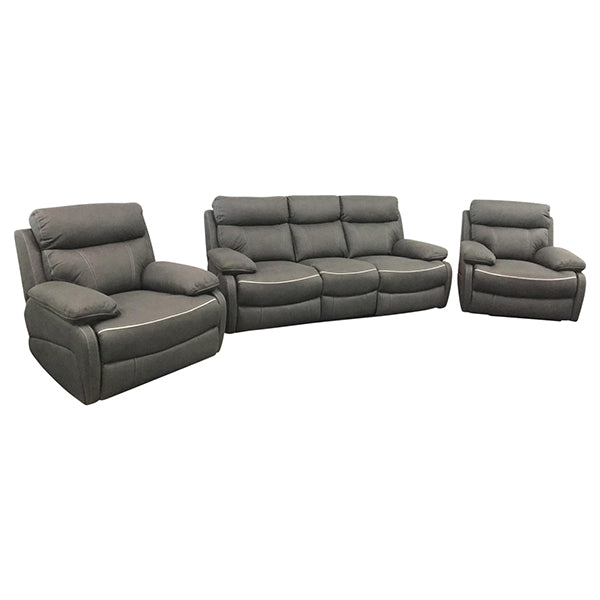 3+1+1 Seater Electric Recliner Sofa In Luxe Rhino Polyester Plywood Fabric In Ash Colour with Plastic Black Base.