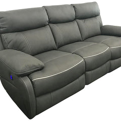 3+1+1 Seater Electric Recliner Sofa In Luxe Rhino Polyester Plywood Fabric In Ash Colour with Plastic Black Base.