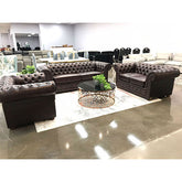3+2+1 Seater Genuine Leather Upholstery Deep Quilting Pocket Spring Button Studding Sofa Lounge Set for Living Room Couch In Brown Colour.