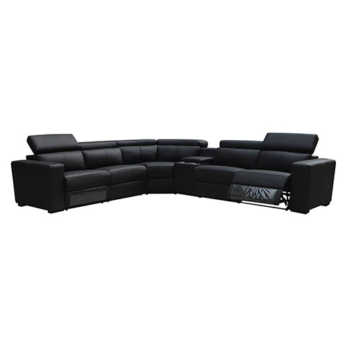6 Seater Real Leather sofa Black Color Lounge Set for Living Room Couch with Adjustable Headrest.