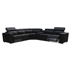 6 Seater Real Leather sofa Black Color Lounge Set for Living Room Couch with Adjustable Headrest.