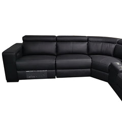 6 Seater Real Leather sofa Black Color Lounge Set for Living Room Couch with Adjustable Headrest.
